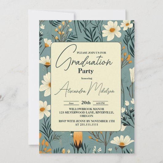 Retro-Boho-Graduierungspartei Einladung (Vorderseite)