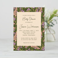Retro Boho Green Botanical Groovy Baby Dusche