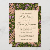 Retro Boho Green Botanical Groovy Brautparty Einladung (Vorne/Hinten)