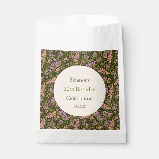 Retro Boho Green Niedlich BlumenCustom 50. Geburts Geschenktütchen (Vorderseite)