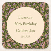 Retro Boho Green Niedlich BlumenCustom 50. Geburts Rechteckiger Pappuntersetzer (Vorderseite)