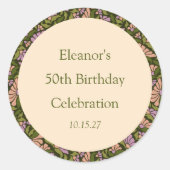 Retro Boho Green Niedlich BlumenCustom 50. Geburts Runder Aufkleber (Vorderseite)