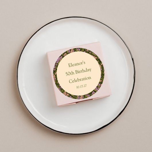 Retro Boho Green Niedlich BlumenCustom 50. Geburts Runder Aufkleber