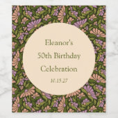 Retro Boho Green Niedlich BlumenCustom 50. Geburts Weinetikett (Einzelnes Label)