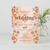 Retro Boho Groovy Arched Foto Wedding Einladung (Stehend Vorderseite)