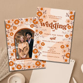 Retro Boho Groovy Arched Foto Wedding Einladung