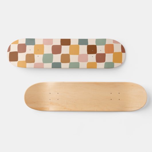 Retro Boho Groovy Checkered Bohemische 70er Skateboard (Horizontal)