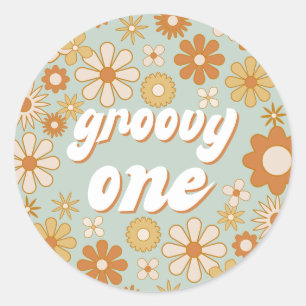 Retro Boho Groovy Eins Hippie Erster Geburtstag Kl Runder Aufkleber