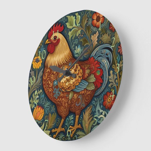 Retro-Boho-Hähnchen Große Wanduhr (Winkel)