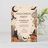 Retro-Boho-Halloween-Party-Feier Einladung (Stehend Vorderseite)