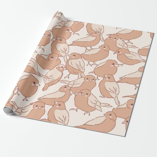 Retro Boho Handgezeichneter Minimalistischer Vogel Geschenkpapier (Ungerollt)