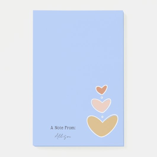 Retro Boho Hearts Pastel Blue Post-it Klebezettel (Vorderseite)