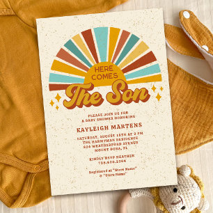 Retro Boho Here Comes the Son Baby Shower Einladung