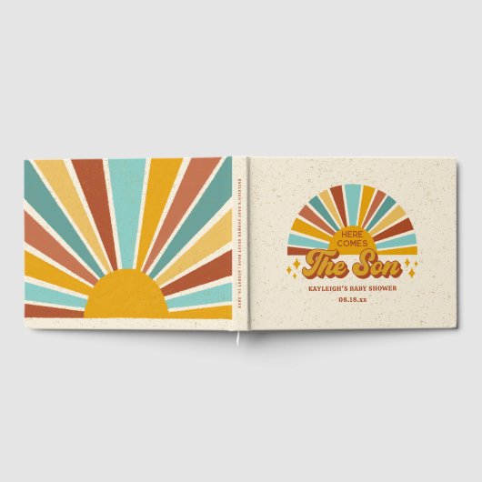 Retro Boho Here Comes the Son Baby Shower Gästebuch (Voll)