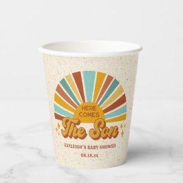 Retro Boho Here Comes the Son Baby Shower Pappbecher