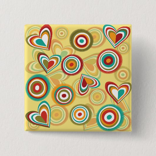 Retro Boho Herz und Kreise 70er Groovy Muster Button (Vorderseite)