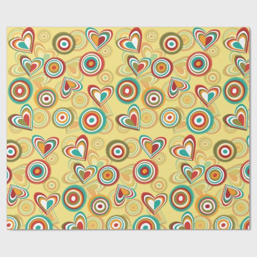 Retro Boho Herz und Kreise 70er Groovy Muster Geschenkpapier (Flach)