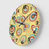 Retro Boho Herz und Kreise 70er Groovy Muster Große Wanduhr (Winkel)