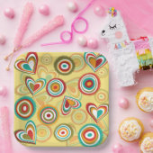 Retro Boho Herz und Kreise 70er Groovy Muster Pappteller (Party)