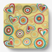 Retro Boho Herz und Kreise 70er Groovy Muster Pappteller (Vorderseite)