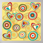 Retro Boho Herz und Kreise 70er Groovy Muster Poster (Vorne)