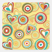 Retro Boho Herz und Kreise 70er Groovy Muster Quadratischer Aufkleber (Vorderseite)