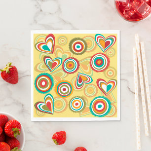 Retro Boho Herz und Kreise 70er Groovy Muster Serviette