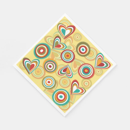 Retro Boho Herz und Kreise 70er Groovy Muster Serviette (Ecke)