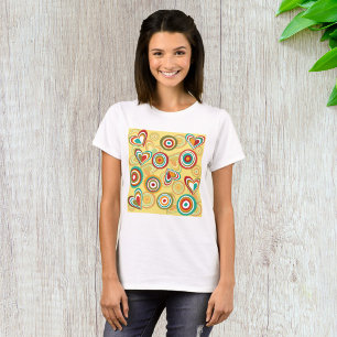Retro Boho Herz und Kreise 70er Groovy Muster T-Shirt