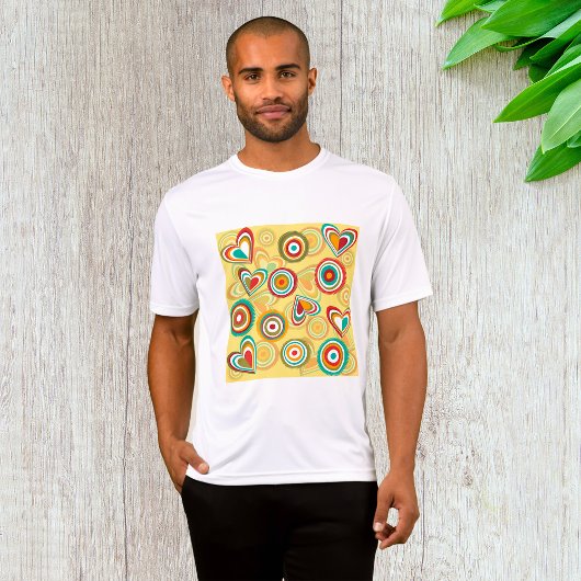 Retro Boho Herz und Kreise 70er Groovy Muster T-Shirt