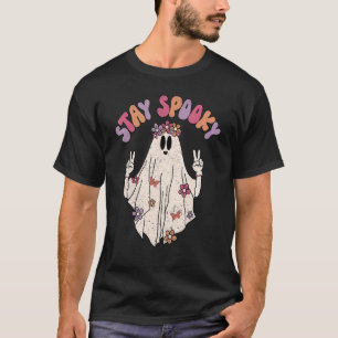 Retro Boho Hippie Bleibe Spooky Floral Ghost Hallo T-Shirt