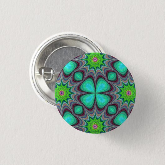 Retro Boho Hippie Green Clover Psychedelic Mandala Button (Vorne & Hinten)