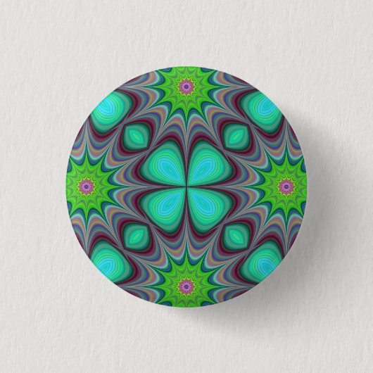 Retro Boho Hippie Green Clover Psychedelic Mandala Button (Vorderseite)
