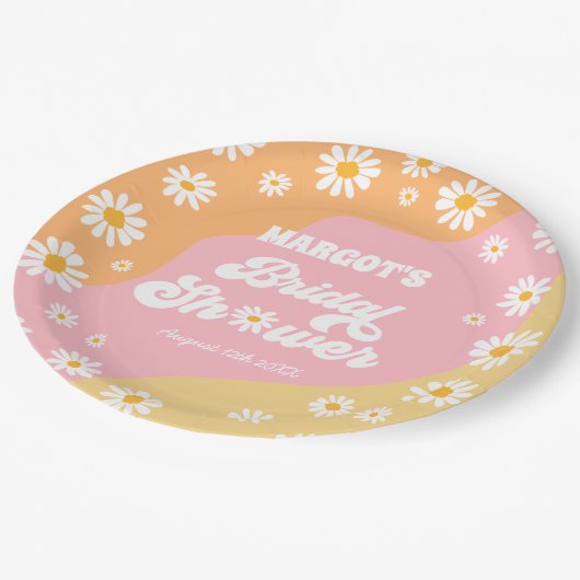Retro Boho Hippy Daisy Brautparty Dekorationen Pappteller (Schrägansicht)