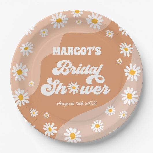 Retro Boho Hippy Daisy Brautparty Dekorationen Pappteller (Vorderseite)