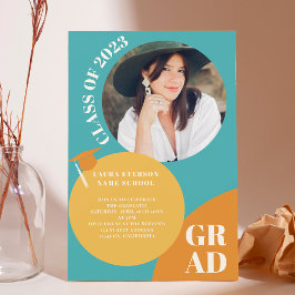 Retro boho Kreis blauer Senf 5 Foto Abschluss Einladung