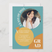 Retro boho Kreis blauer Senf 5 Foto Abschluss Einladung (Vorderseite)