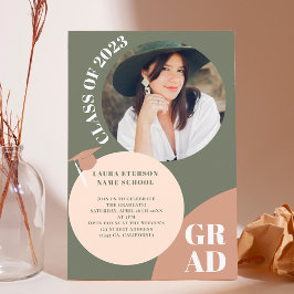 Retro boho Kreis grün braun 5 Foto Abschluss Einladung