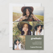 Retro boho Kreis grün braun 5 Foto Abschluss Einladung (Rückseite)