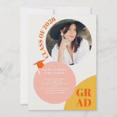 Retro-Boho-Kreis rosa orange 5 Foto Abschluss Einladung (Vorderseite)