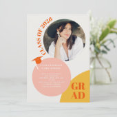 Retro-Boho-Kreis rosa orange 5 Foto Abschluss Einladung (Stehend Vorderseite)