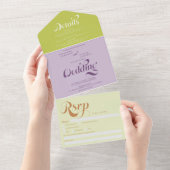 Retro boho lila Drehbuch-Hochzeit All In One Einladung (Abreißen)