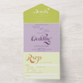 Retro boho lila Drehbuch-Hochzeit All In One Einladung (Innen Boden)