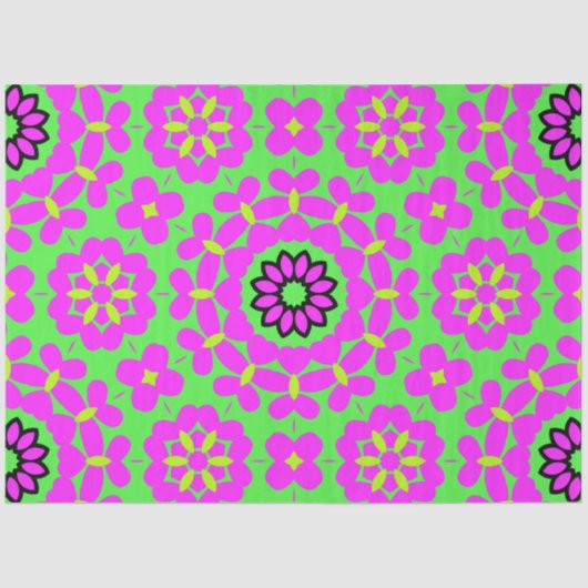 Retro Boho Lila und grüne Blütendekoupage Seidenpapier (Vorderseite)