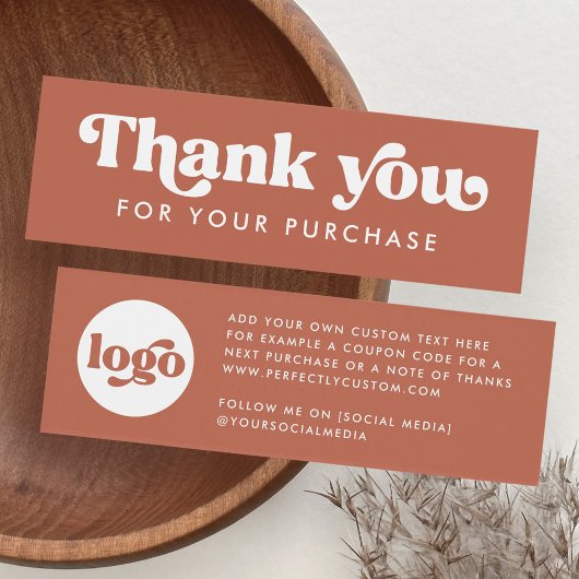 Retro boho logo terracotta thank you insert card