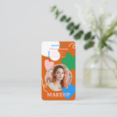 Retro boho Makeup Schönheit formt Foto qr Code Visitenkarte (Stehend Vorderseite)