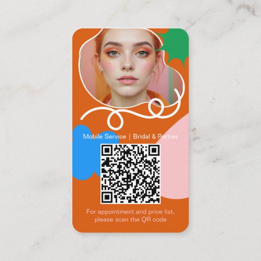 Retro boho Makeup Schönheit formt Foto qr Code Visitenkarte (Rückseite)
