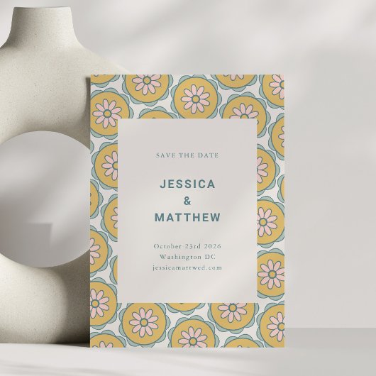 Retro Boho Mandala Floral Pastel Minimalistisch Save The Date