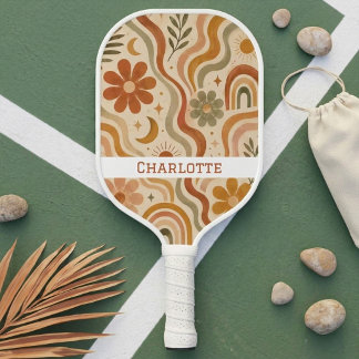 Retro-Boho-Muster mit individuellem Namen Pickleball Schläger