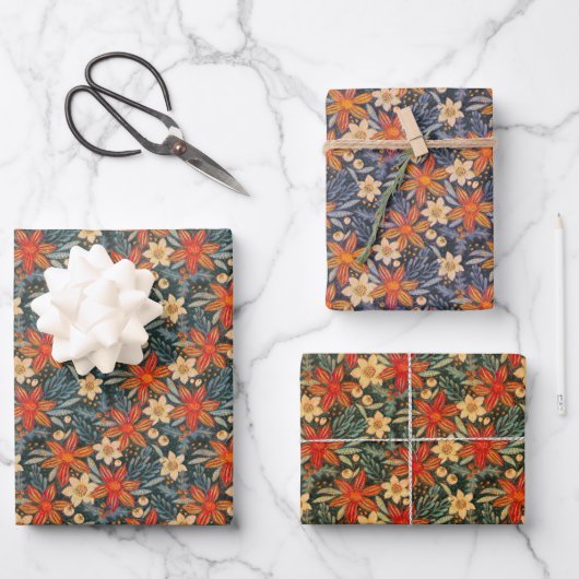 Retro-Boho-Muster mit Weihnachtsstern für Weihnach Geschenkpapier Set (Vorderseite)